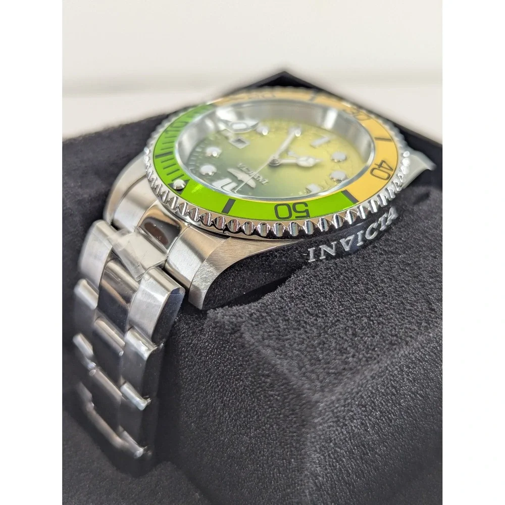 Invicta Pro Diver 50896 Mens Watch 42mm Sprite Starry Green Yellow Bezel Steel
